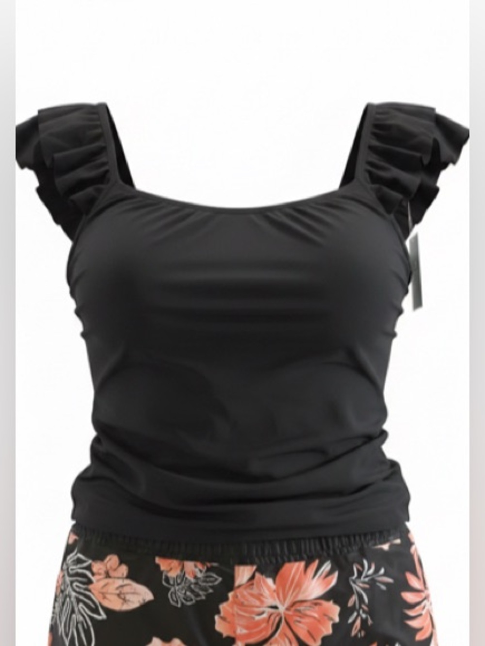 NWT- large Black Ruffle Strap Tank Top & matching floral short boy short bottom